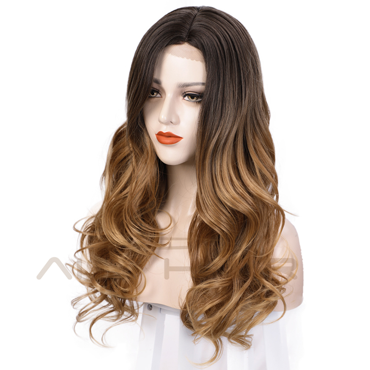 Ombre Brown Curly Wave Hot Selling Wholesale Cheap Vedor Swiss Lace Synthetic Hair For Black Women Lace Front Wig