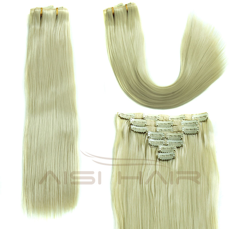 Best Selling Long Silky Straight Wave Hair Pieces Synthetic 16 Clips in Hair Extensions for Women