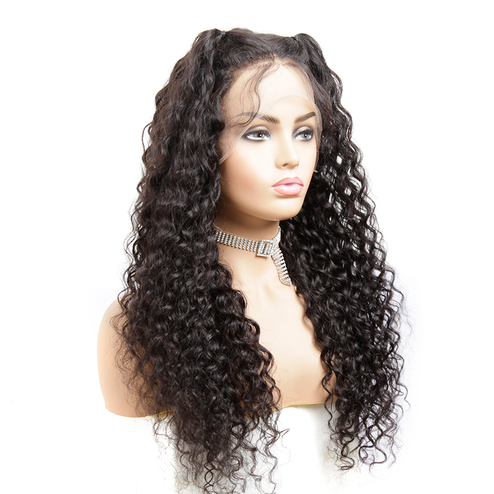 Transparent Lace 28 Inch Water Wave Full Lace Wig,Perruque Peruvian Full Lace Wigs Human Hair,180% Density Lace Wig With Bangs