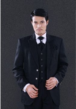 Custom Anti Static Black Wedding Slim Fit Men’s Tuxedo Suits With Lapel Emroidery