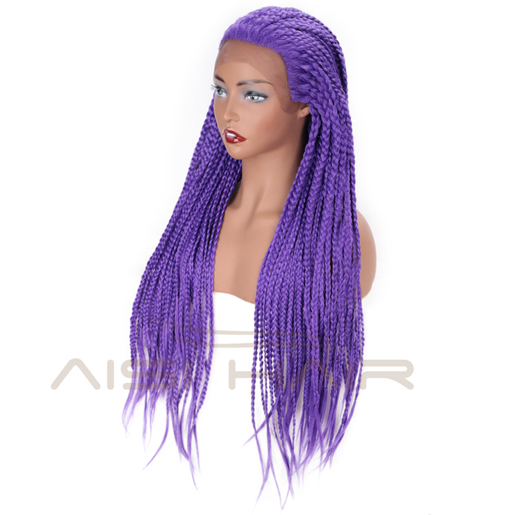 Aisi Hair Synthetic Lace Front Braided Long Wigs Heat Resistant Fiber Purple Lace Front Braids Wigs for African Amerian