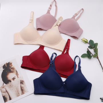 Solid Color Striped Embroidered Wire-Free Women's Bra