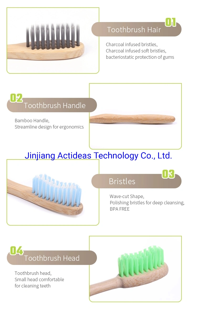 100% Natural Biodegradable Organic Eco Friendly Bamboo Toothbrush for Family