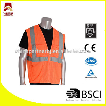 Orange mesh safety reflective vest