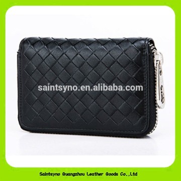 Fancy woven pattern leather credit card wallet 16086