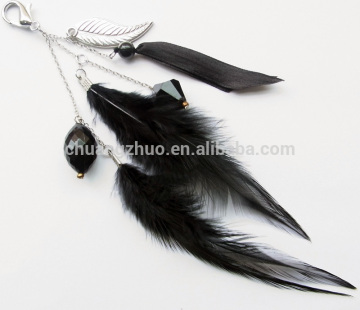 Fashion bling feather charm keychains for handbag.