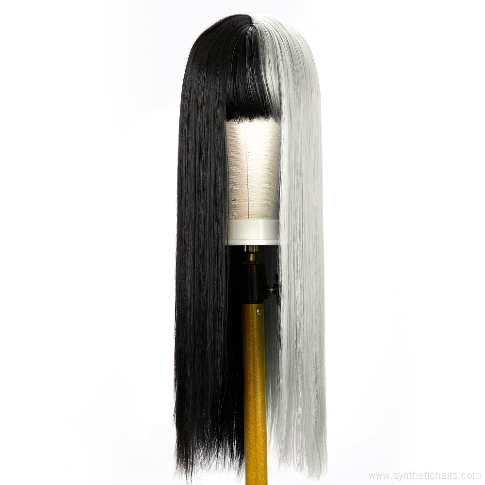 Half Black Half Grey Straight Wig For Girls