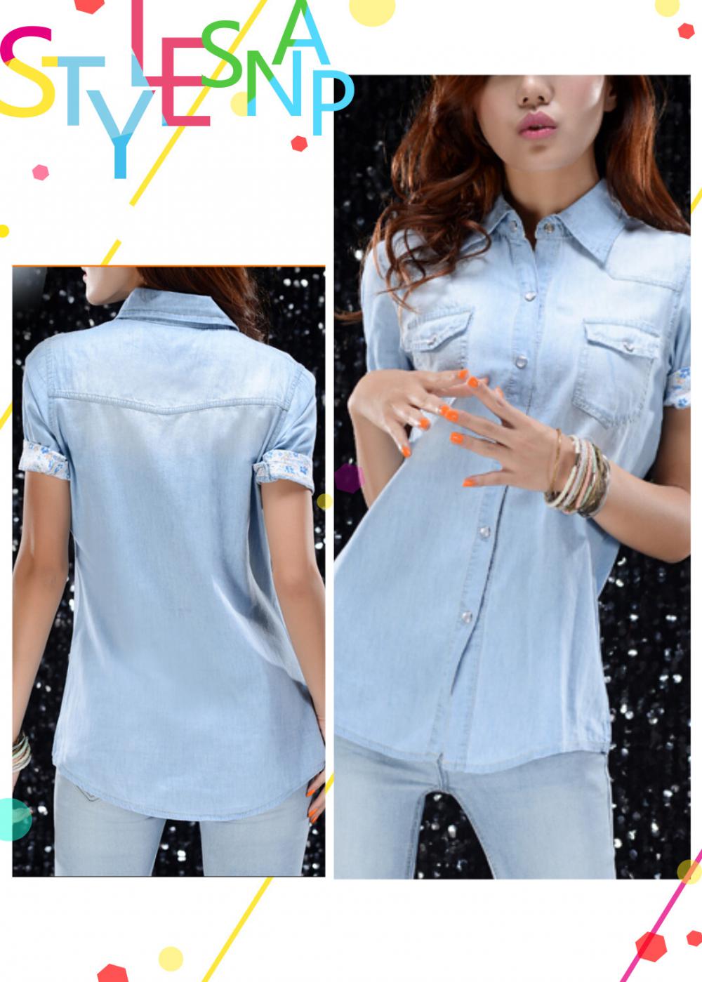 Women's denim short sleeve shirt