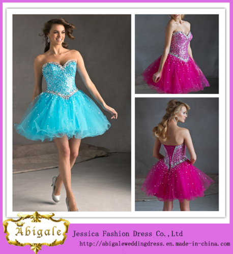 Morden Design Ball Gown Tulle with Sequins and Deads Sweetheart Lace up Back Above Knee Length Mini Party Dress (LH0056)