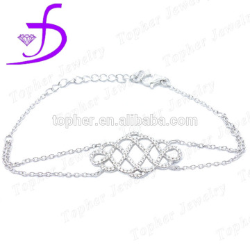 2015 graceful silver CZ brealet wedding design-flower silver chain with white CZ