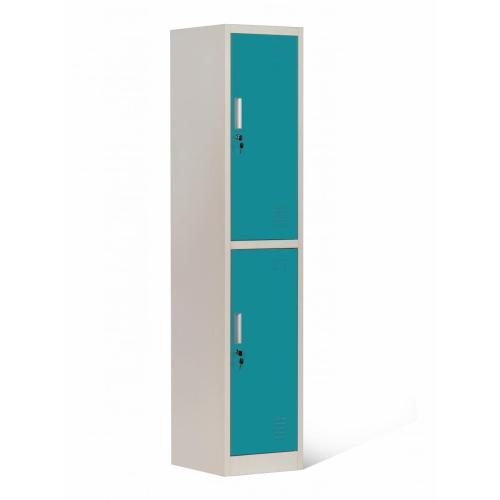 Одиночный металлический шкафчик 2 отсеков синий и серый