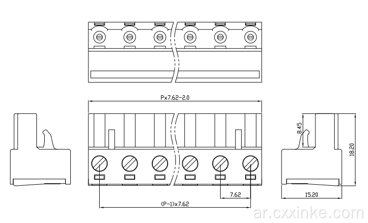 7.62mm ملعب ملعب PCB الكتلة الطرفية الذكور والموصل فتح الزاوية اليمنى