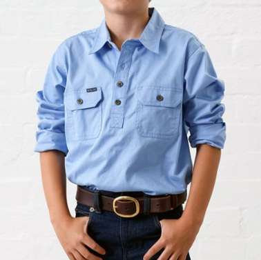 Kids Half Button L/S DB chest pocket 100% cotton shirts