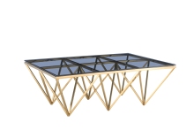 Geometric Gold Coffee Table with Grey Glass