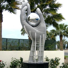 Abstract hand hold a ball statue large stainless steel hand sculpture