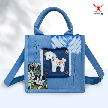 Handheld Ethnic Denim Crossbody Bag