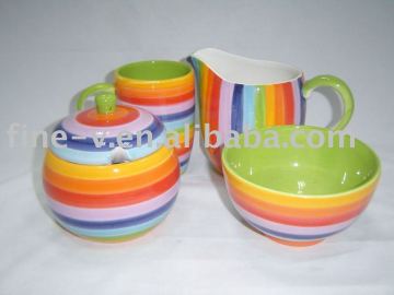 rainbow shaped dinnerware set, promotion cups and saucer, bowls, pots, jars