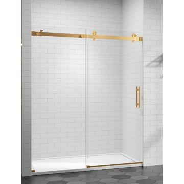 brushed gold frameless sliding shower