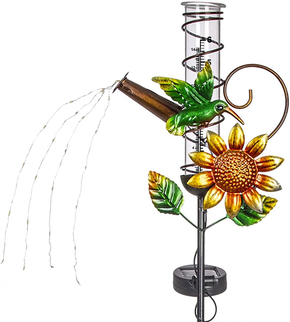 Solar Hummingbird Rain Gauges with Glass Tube