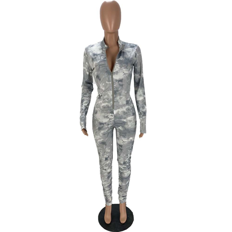 C6210 long sleeve jumpsuit women yoga pants leggings tye dye jumpsuit