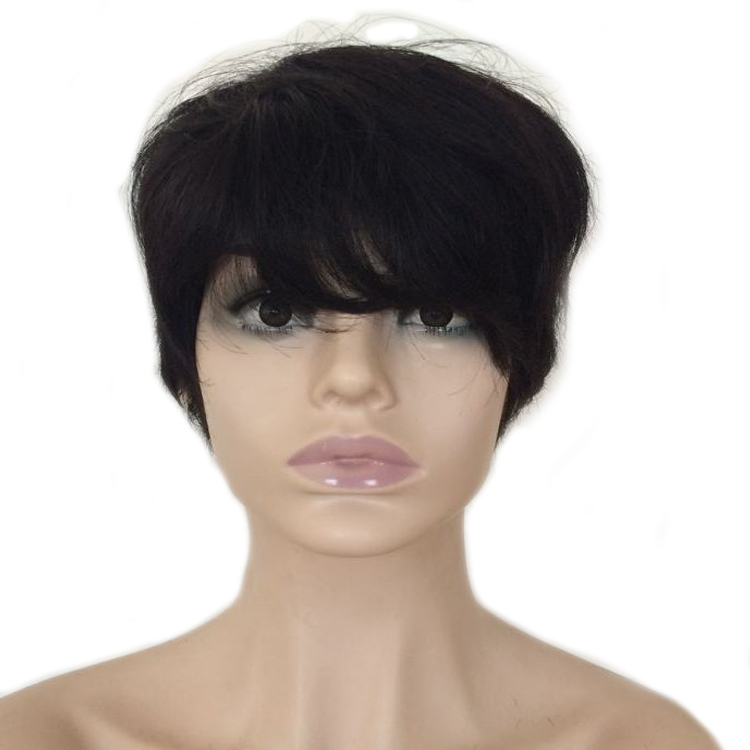 Lsy Non Lace Short Pixie  Human Hair Wig Color 1B For Africian American  100% Pixie Wigs For Black Women