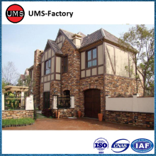Stacked rough stone effect exterior tiles