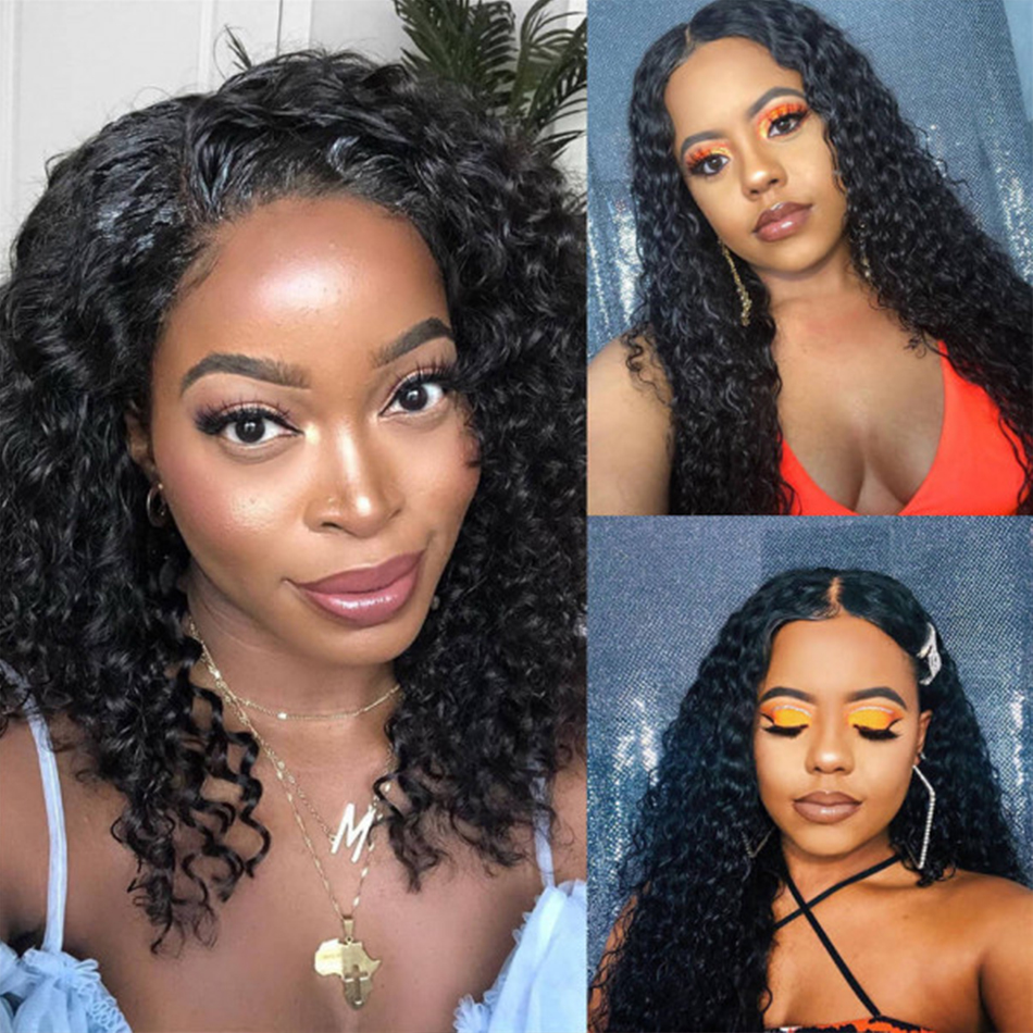 Deep Wave Remy Hair Wig Brazilian Transparent Lace Front Human Hair Wigs Virgin Hair Black Wig