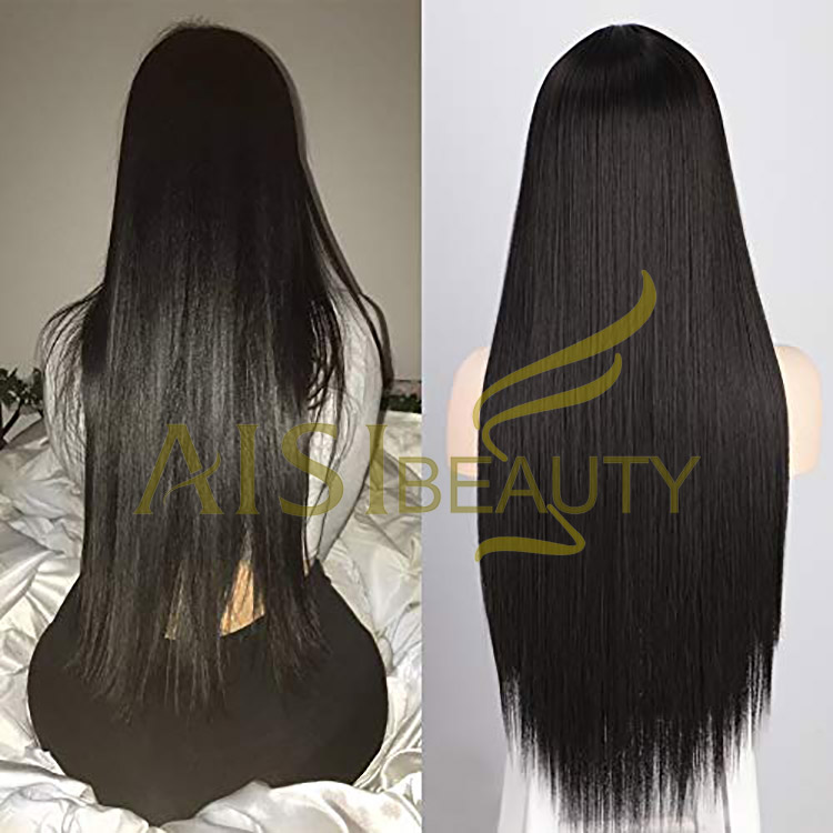 Aisi Beauty Wholesale Vendor Cheap Long Silky Straight Black Wig Swiss Lace Synthetic Hair For Black Women Lace Front Wig