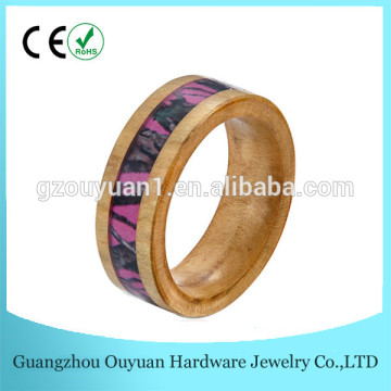 8 MM Fashion Wood Jewelry, Finger Ring with Pink Camonflage Inlay,High Polished Wood Finger Ring