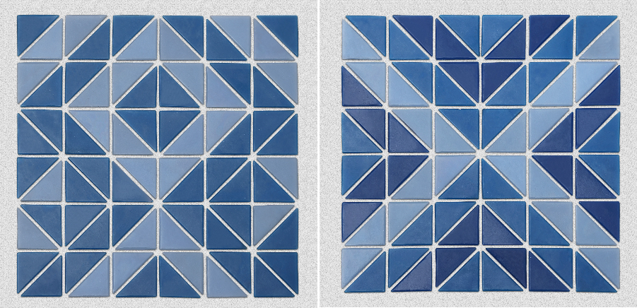 Triangular glass mosaic for swimming pool floor