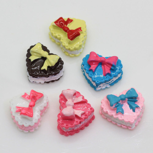 Fancy Mini Heart Shape Cake Dessert Bowknot Resin Cabochon 100pcs Items DIY For Kids Kitchen Fridge Ornaments