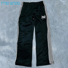Black Striped Basic Street Print Flared Sweatpants