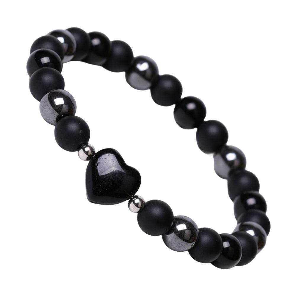 Corazón de piedra natural con pulsera elástica de piedra preciosa de 8 mm para hombres Pulseras de perlas redondas de cristal