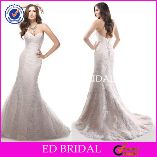 W1209 Sweetheart Low Back Lace Pattern Train Mermaid Tail Wedding Dress Bridal Gown