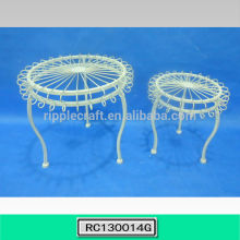 Set of 2 White Wrought Iron Plant Stand Garden Decoration