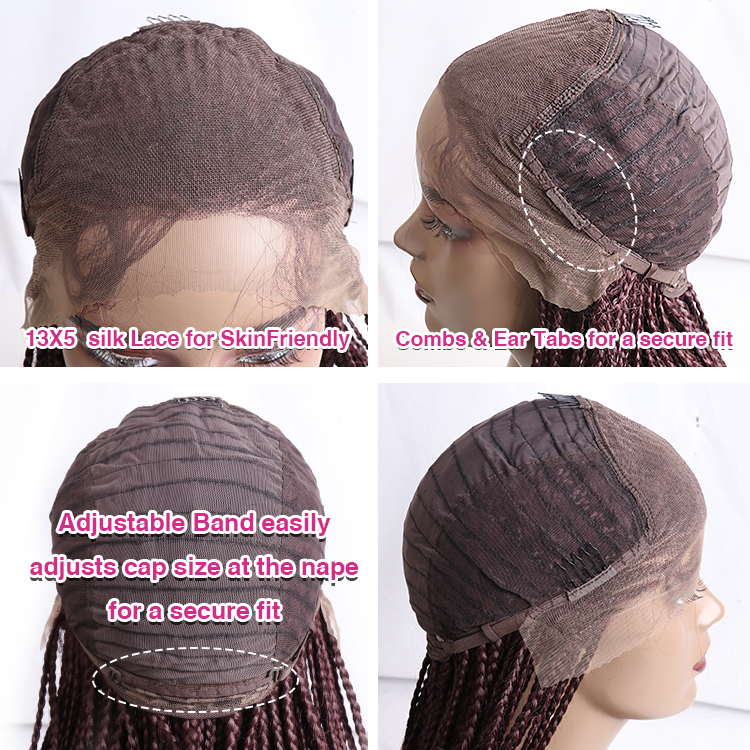 Synthetic Braids Lace Frontal Wig Headband Box Ghana Weaving Braided Wigs With Bangs Box Braided With Baby Hairs Lace Wigs