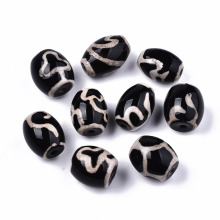 Custom Dyed and Heated Tibetan Style Dzi Beads with Oval Lotus and Bodhi Patterns