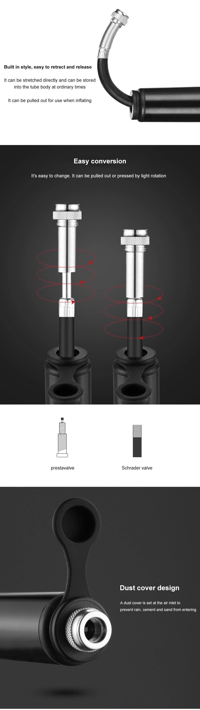 Bicycle Pump Aluminum Alloy Air Pump for Bike Cycling Tire Inflator High Pressure Schrader Presta