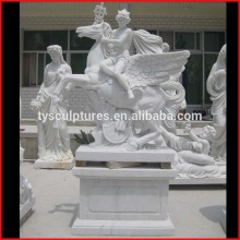 Famous antique replica stone large garden sculpture marble figure ridding flying horse statue
