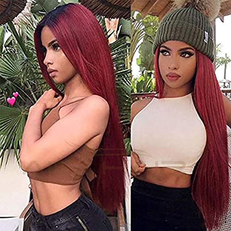 Aisi Hair Cosplay Wholesale Cheap Vendor Silky Straight Swiss Lace Ombre Red Synthetic Hair For Black Women Lace Front Wig