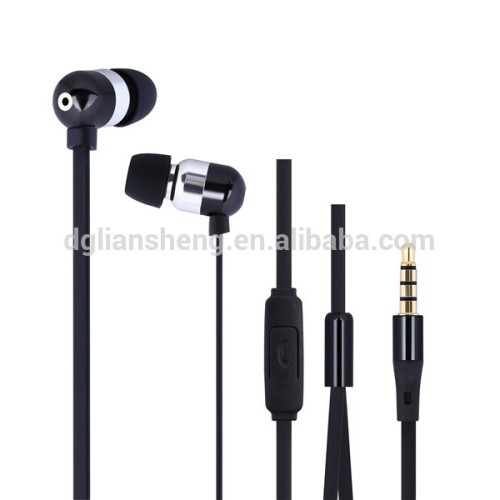 2016 black handsfree mobile phone metal earphones flat cable