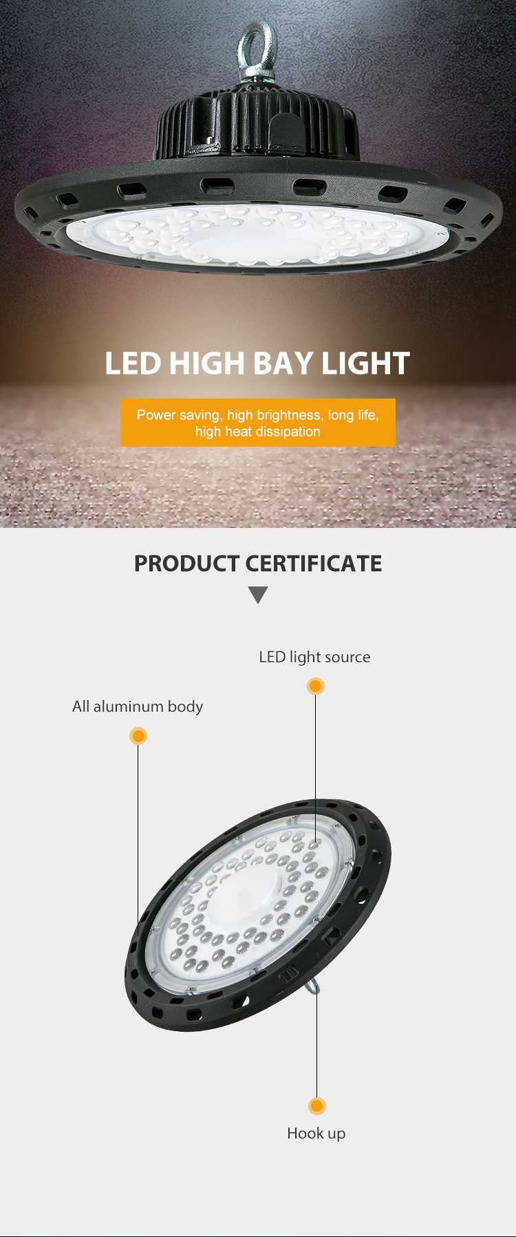 High brightness die cast aluminum 100 150 200 watt ufo led highbay light