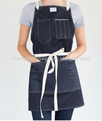 High quality cotton denim apron for waiters, Guangzhou denim aprons wholesale