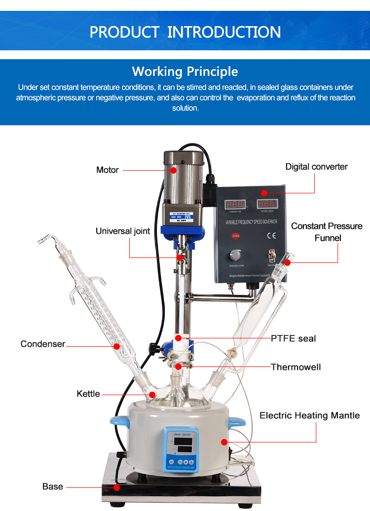 Single Layer Double Lab Jacketed Glass Reactor Extraction