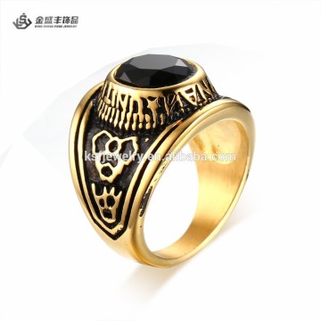 Newest Stainless Steel Gold Plated US Navy Ring with Black Agate Stone