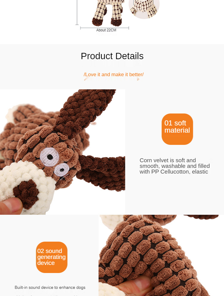 Wholesale Pet Products Donkey Dog Toys Shape Plush Dog Toy with Rope