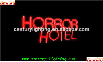 horror hotel neon sign