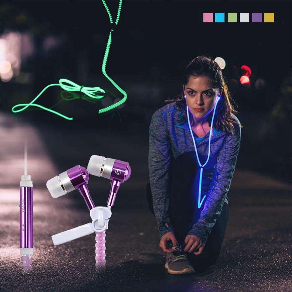 led light zipper earphone