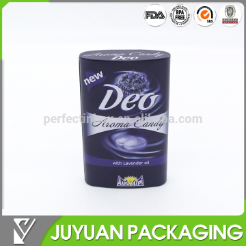 Classic oval shape candy tin box with hinged lid