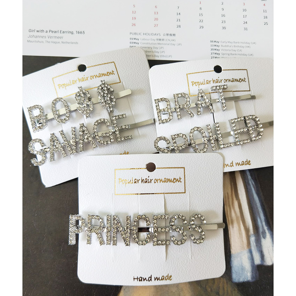 clearance sale Rhinestone DOPE-AF GOAL$ XOXO HOTGIRL Silver Letter Hair Clips Custom Crystal Hair Clip Bobby Pins Letter